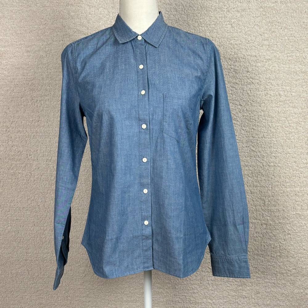Untuckit Top Womens 6 Blue Valori Chambray Cotton Long Sleeve Prep Button Down